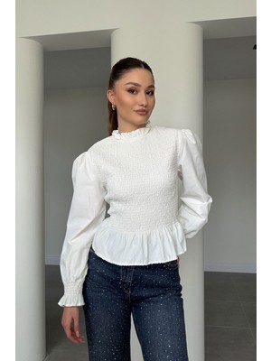 Magarde Gipeli Tasarım Bluz- Beyaz