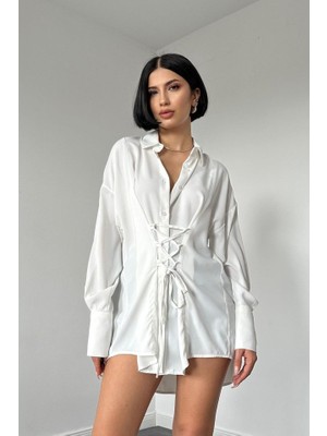 Etiler Collection Beyaz Jesica Parçalı Bağcıklı Gömlek