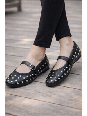 ModaFrato K-305 Rahat Taban Zımbalı Kadın Babet Günlük Ayakkabı Hafif ve Rahat Kalıp