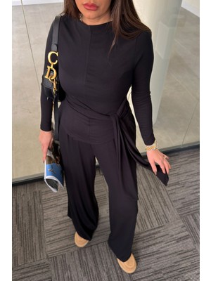 Magarde Premium Seri Tasarım Beli Bağlamalı Takım- Siyah