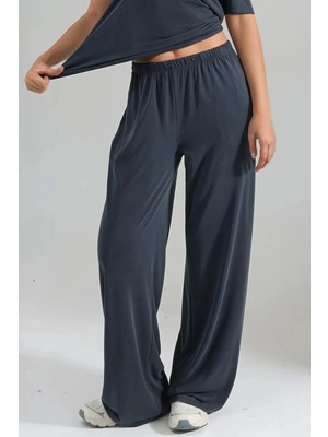 Hiccup Kadın Busem Lastikli Bel Düz Paça Modal Pantolon Koyu Gri