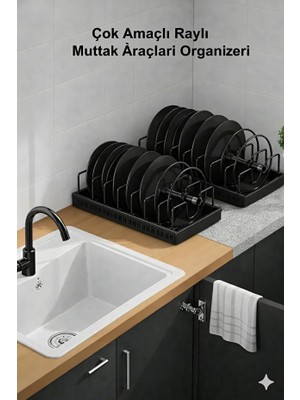 TncPatiShop 2'li Yapışkanlı Teleskopik Raylı Mutfak Araçlar Düzenleyici Baharatlık Tava Tencere Tezgah