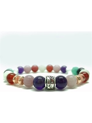 Ametist, Pembe Kuvars, Akik, Ay Taşı, Kristal Kuvars, Turmalin Doğal Taş 8 mm Bileklik