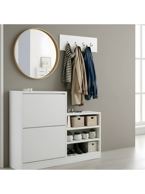 Misterium Slide Kayar Kapaklı Dar Alan Dostu Ayakkabılık - Beyaz