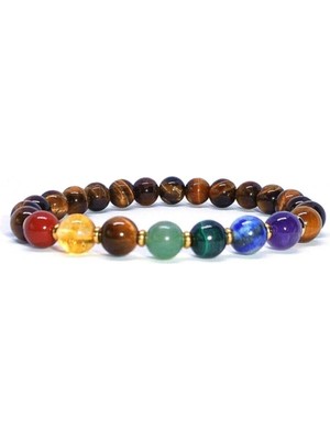 Jasper, Dönüşümlü Sitrin, Kaplan Gözü, Malahit, Lapis, Ametist Doğal Taş Bileklik 8 mm