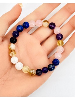 Ametist - Dönüşümlü Sitrin - Lapis - Pembe Kuvars 8 mm Bileklik Unısex