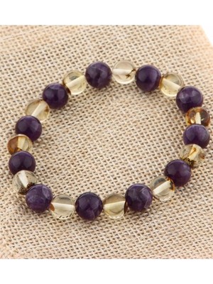 Kehribar, Ametist Doğal Taş Bileklik 8 mm