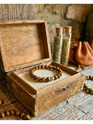 Kaplan Gözü Doğal Taş Bileklik - Güç ve Cesaret Taşı - Gümüş Detaylı Unisex Tasarım