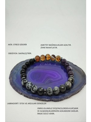  Bırakmaya Yardımcı Doğaltaş Bileklik (Ametist, Akik, Obsidyen, Labradorit)