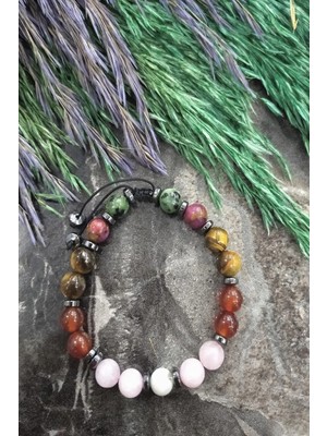 Sertifikalı Yengeç Burcu Doğaltaş Bileklik:ay Taşı,pembe Kuvars,kırmızı Akik,kaplangözü,rodonit,anyo