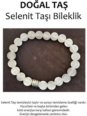 Hakiki Doğal Taş Bileklik - Selenit Taşı (Selenite)