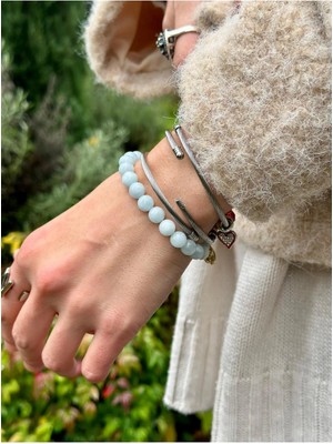 8 mm Akuamarin Taşı Erkek Kadın Doğal Taş Bileklik Aaa Kalite