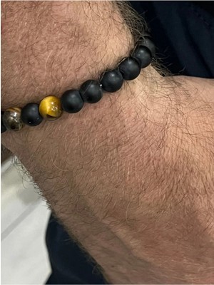 Kaplan Gözü Doğal Taş Çift Tasarım Erkek Bileklik Hediyelik Çift Bilekliği