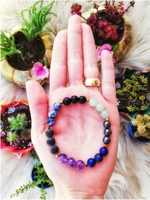 Yay Burcu Doğaltaş Bileklik Ametist Obsidyen Hematit Aventurin Sodalit Lapis Lazuli Oniks