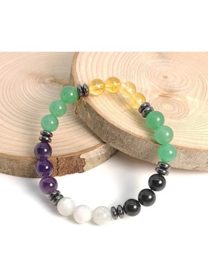 Ay Taşı Ametist Siyah Turmalin Aventurin Sitrin Bileklik (Enerji Bilekliği)