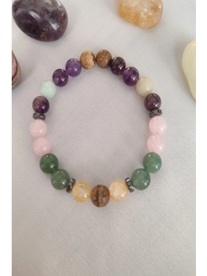 Sertifikalı Jasper,sitrin,aventurin,pembe Kuvars,ametist,amazonit,hematit Doğaltaş Bileklik