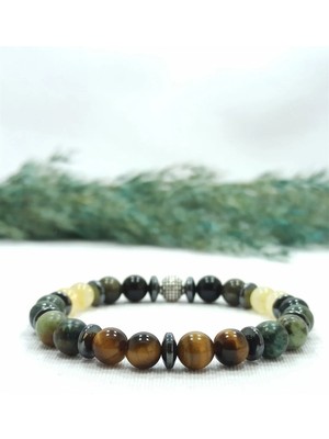 Kaplan Gözü Afrika Turkuazı Karma Doğal Taş Erkek Bileklik