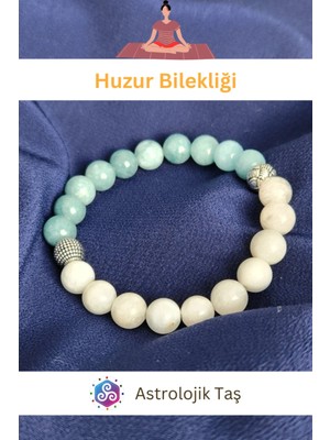 Doğal Taş Huzur Bilekliği, Ay Taşı ve Akuamarin Taşı