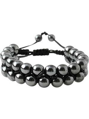 Hematit 8mm Çift Sıra Makrome Doğal Taş Bileklik
