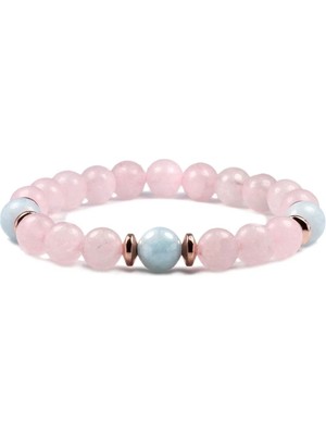 Akuamarin - Pembe Kuvars Doğal Taş Bileklik 8 mm