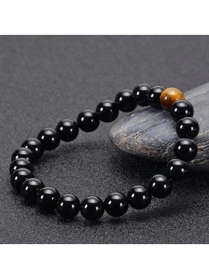 8 mm Parlak Oniks Kaplan Gözü Erkek Mala Bileklik
