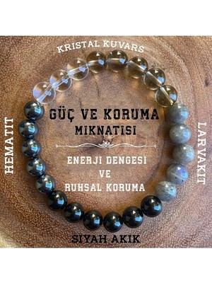 Kristal Kuvars, Hematit,, Siyah Akik Bileklik Güç ve Cesaret