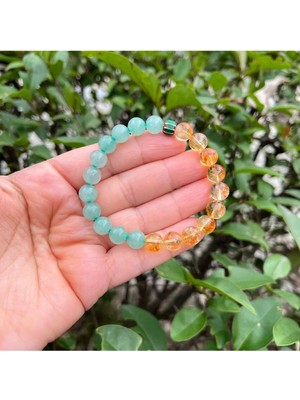 Chevron Cam Boncuk Detaylı Para Enerjisi Sitrin ve Aventurin Doğal Taş Bileklik 8 mm