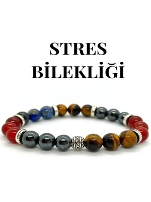 Gerçek Doğaltaş - Stres Bilekliği - Kaplan Gözü - Akik - Lapis Lazuli - Hematit