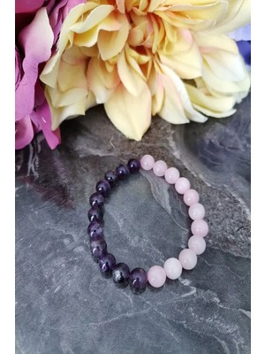 Ametist-Pembe Kuvars Doğaltaş Bileklik