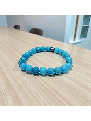 Sertifikalı Turkuaz Firuze Doğal Taş Bileklik 8 mm