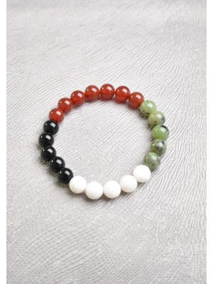 Filistin Temalı Doğal Taş 8 mm Bileklik ( Yeşim-Akik-Obsidyen-Ay Taşı)