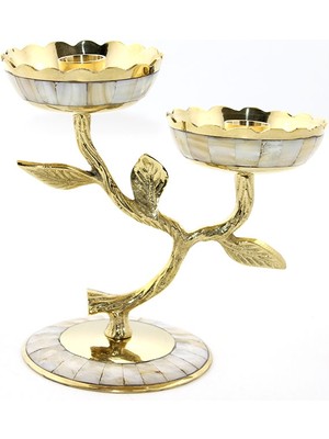 İsmiyle Al Pirinç Sedefli 2'li Şamdan