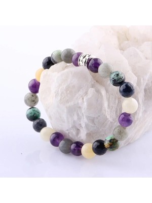 Dumortierit, Varisit, Kalsit, Labradorit, Ametist Doğal Taş 8 mm Bileklik