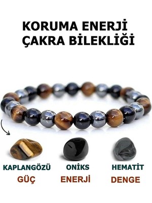 Koruma Enerji Çakra Bilekliği Kaplan Gözü Güç Onix Enerji Hematit Denge