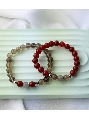 Çift Sevgili Eş Doğal Taş Bileklik Hediyelik Ürün Akik , Dumanlı Kuvars