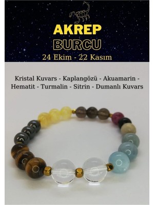 Akrep Burcu Bilekliği Kaplangözü,kristal Kuvars, Sitrin, Akuamarin, Hematit, Dumanlı Kuvars,turmalin