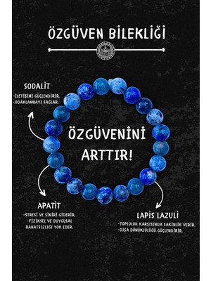 Art Life Doğal Taş Natur Stones Chi-Zen Özgüven Doğal Taş Tılsım Bilekliği Düz 8mm Apatit Lapis Lazuli Sodalit Taşı Kadın Bileklik