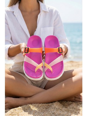 Nmoda Kadın Renkli Parmak Arası Terlik Kaydırmaz Taban Esnek Yazlık Plaj Havuz Terliği