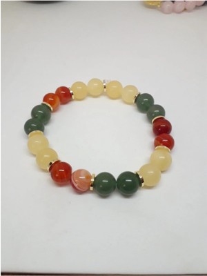 Unisex Sarı Sitrin ve Akik Bileklik