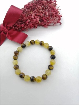 Dönüşümlü Sitrin, Kaplan Gözü Doğal Taş 8 mm Bileklik