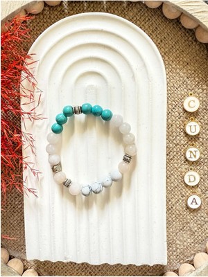 Hisar Bilekliği 8 mm Ay Taşı Lapis Lazuli Turkuaz Doğal Taş Bileklik