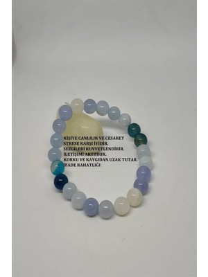 Sertifikalı 8 mm Ay Taşı, Mavi Kuvars, Akuamarin, Anjelit (Melek) Taşı, Mavi Akik Doğaltaş Bileklik