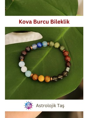 Kova Burcu Bilekliği - Jasper, Lal Taşı, Akuamarin, Dumanlı Kuvars, Yeşim Taşı, Mavi ve Kırmızı Akik