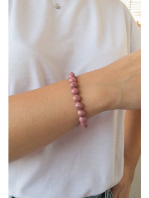 Doğal Taş Bileklik Rodonit 1. Kök 4. Kalp Çakrası , Boğa Burcu Detoks Taşı