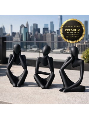 Nevhan Sanat Siyah 3'lü Heykel Seti Insan Vücut Sanatı Biblo