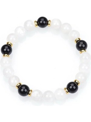 Obsidyen & Kristal Kuvars Doğal Taş Bileklik 8mm