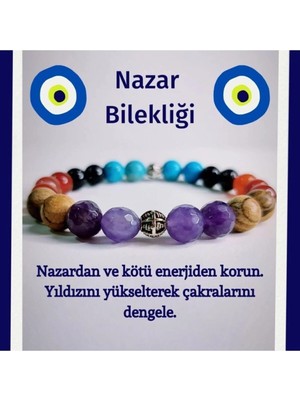 Doğaltaş Unisex Nazar Bilekliği Ametist, Jasper, Akik, Turkuaz, Yıldız Taşı