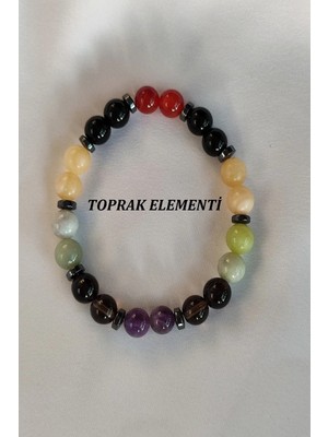 Sertifikalı Toprak Elementi Doğaltaş Bileklik (Ametist, Dumanlı Kuvars, Peridot, Kalsit, Akik)
