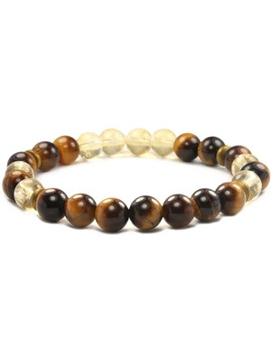 Kaplan Gözü - Dönüşümlü Sitrin Doğal Taş Bileklik 8 mm