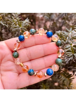 Azurit ve Sitrin Doğal Taş Bileklik 8 mm